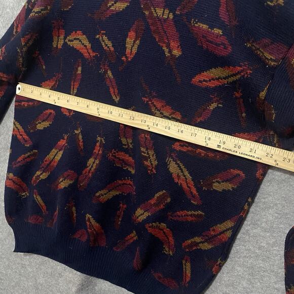 Culwell &‎ Son Wool Sweater Mens XL Blue Leaves Crewneck Pullover Academia - Picture 7 of 7